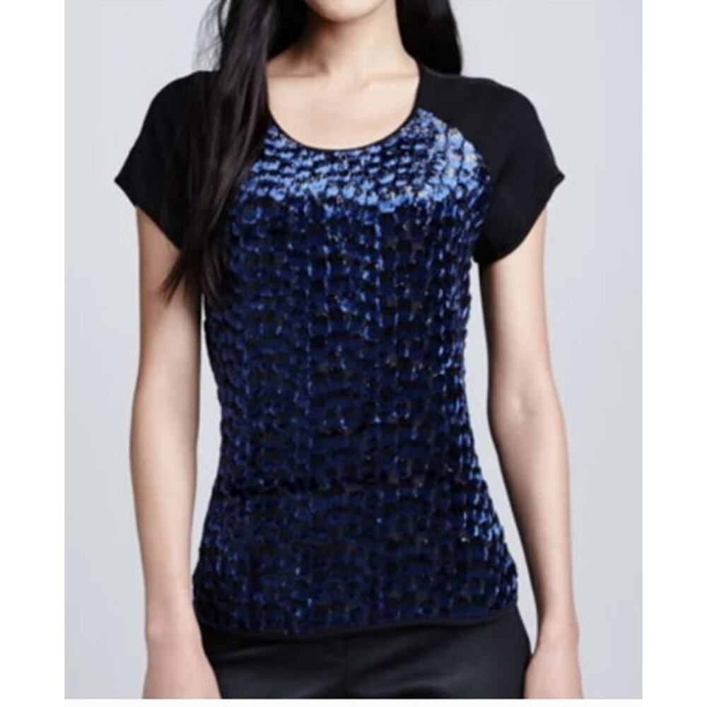 NWOT New‎ Diane Von Furstenberg Livian Velvet Burnout Top Small Black Blue